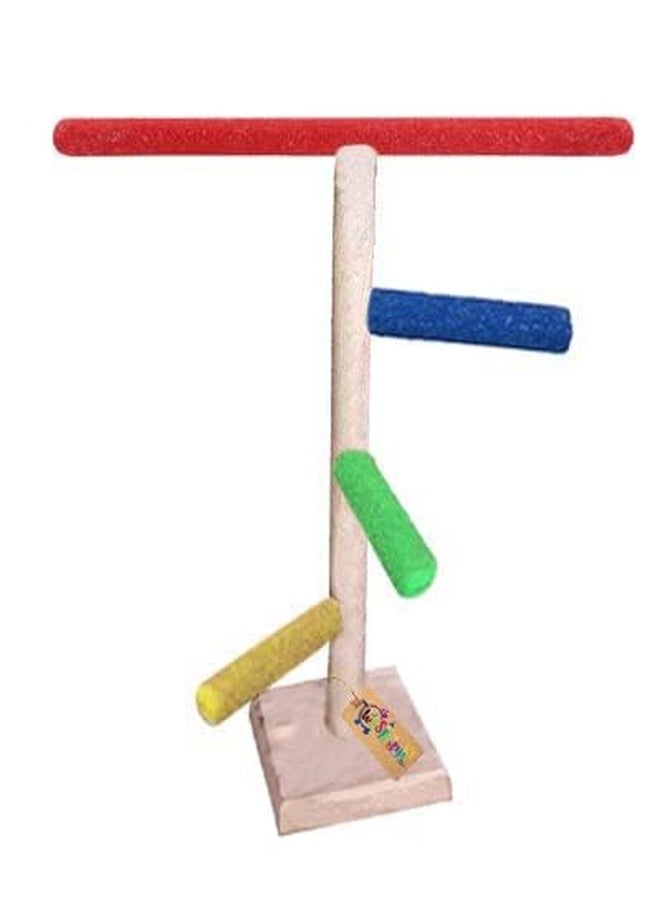 Western Era 16Inches / 41cm Natural Wood Stand for Training, Exercise 3 Stairs Playful Perch Bird Full Sand Stand/Bird Toy, Climbing, Bird Resting Stand - Image 1